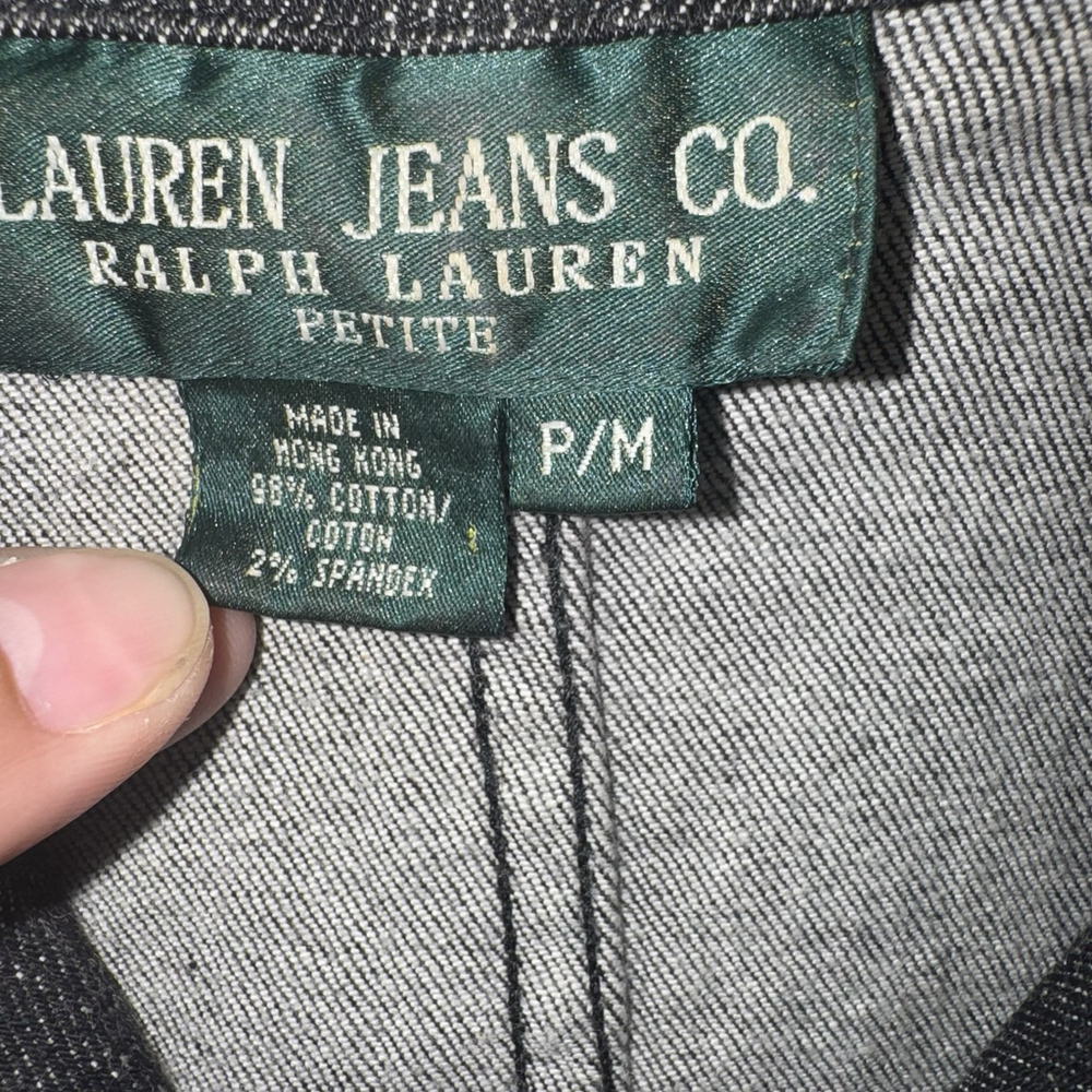 Vtg Ralph Lauren 6 Pocket Skirted Pleat Back Thick Black Denim Jacket Petite M - Picture 6 of 10